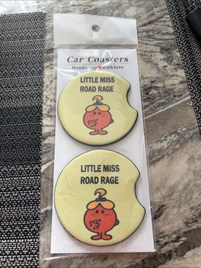 Little Miss Road Rage Car Coaster Set - Yellow with Orange Character